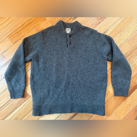 LL Bean Sweater Mens Size XL Gray Classic Ragg Lambs Wool Henley Pullover Button - Picture 1 of 11